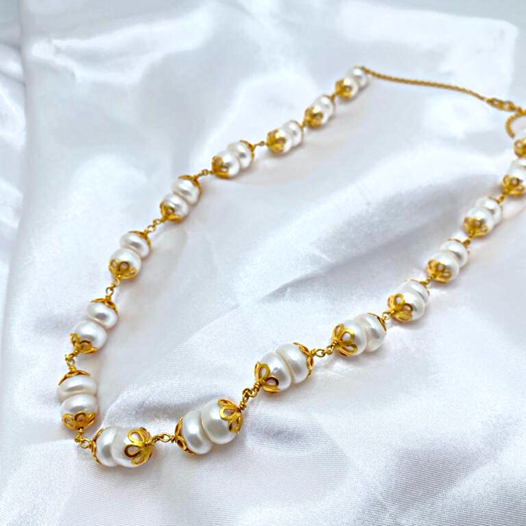 24KT Handmade Gold Double Pearl Necklace