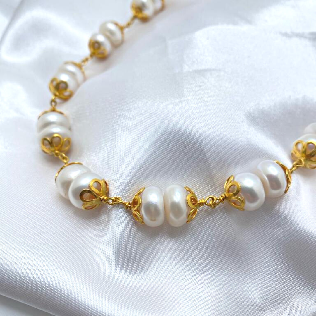 24KT Handmade Gold Double Pearl Necklace