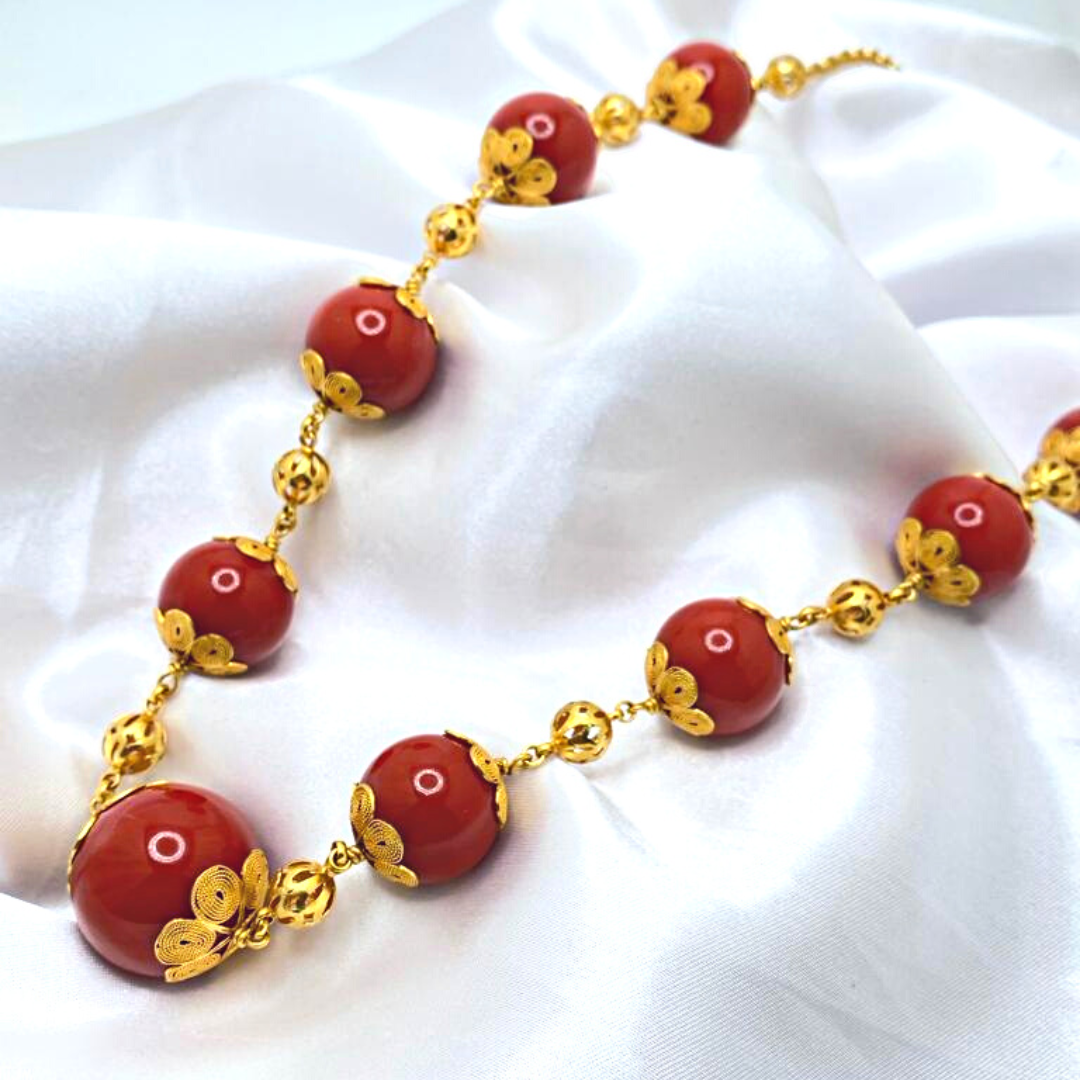 24KT Handmade Gold Coral Pearl Necklace