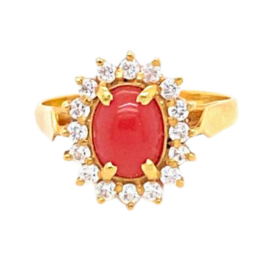 24KT Gold, Coral Ring with Diamonds
