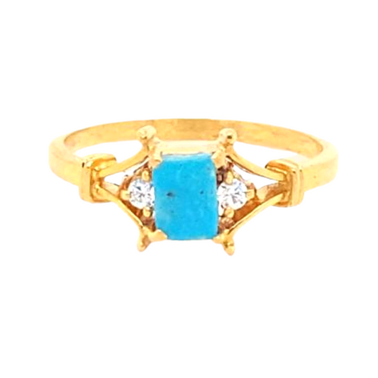 24KT Gold, Turquoise Ring with Diamonds