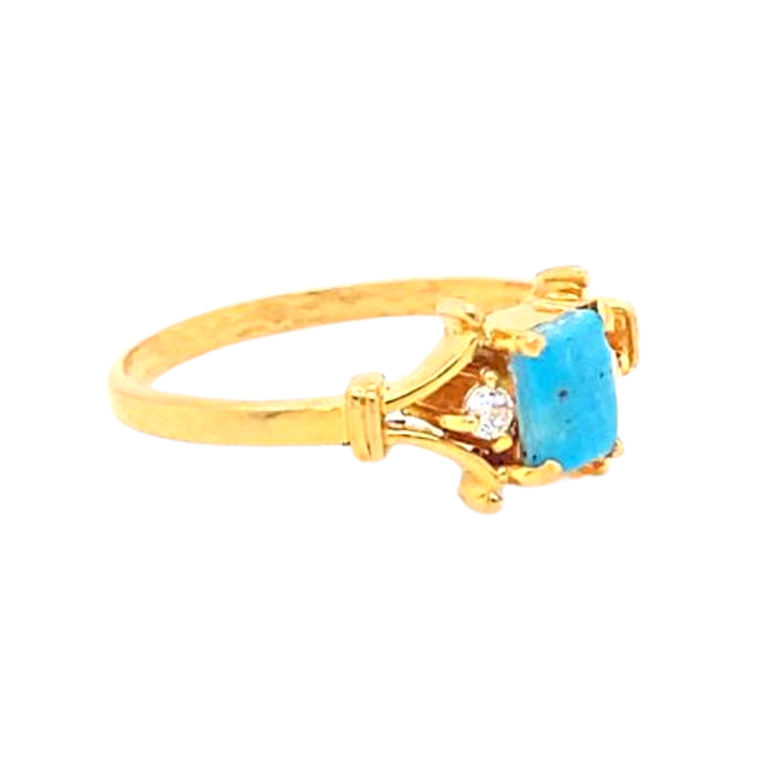 24KT Gold, Turquoise Ring with Diamonds