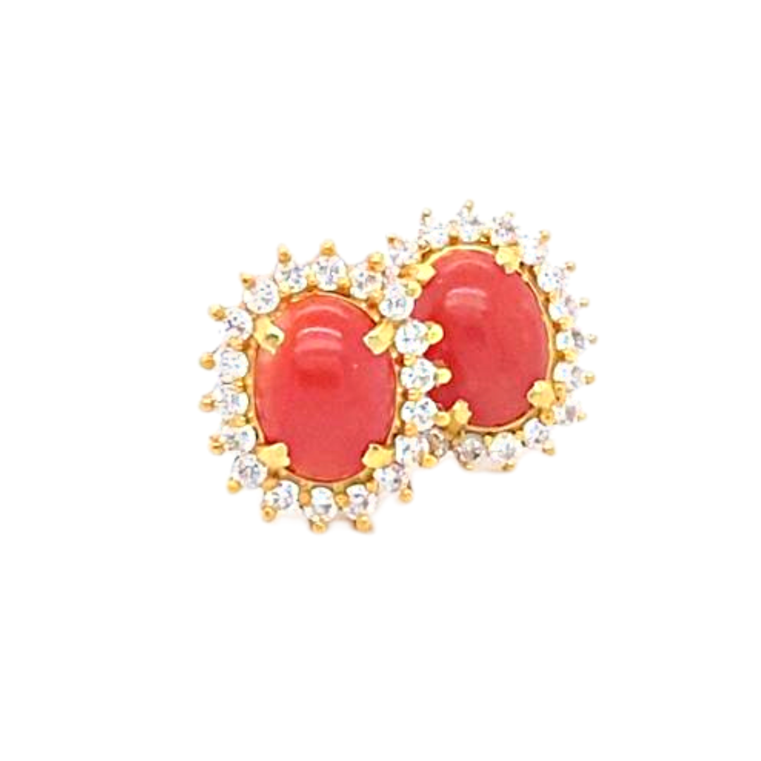 24KT Gold, Coral Earrings with Diamonds