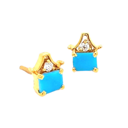 24KT Gold, Turquoise Earrings with Diamonds