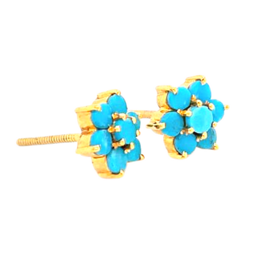 22KT Gold, Flower Turquoise Earrings