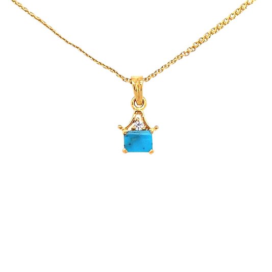 24KT Gold, Turquoise Pendant with Diamonds
