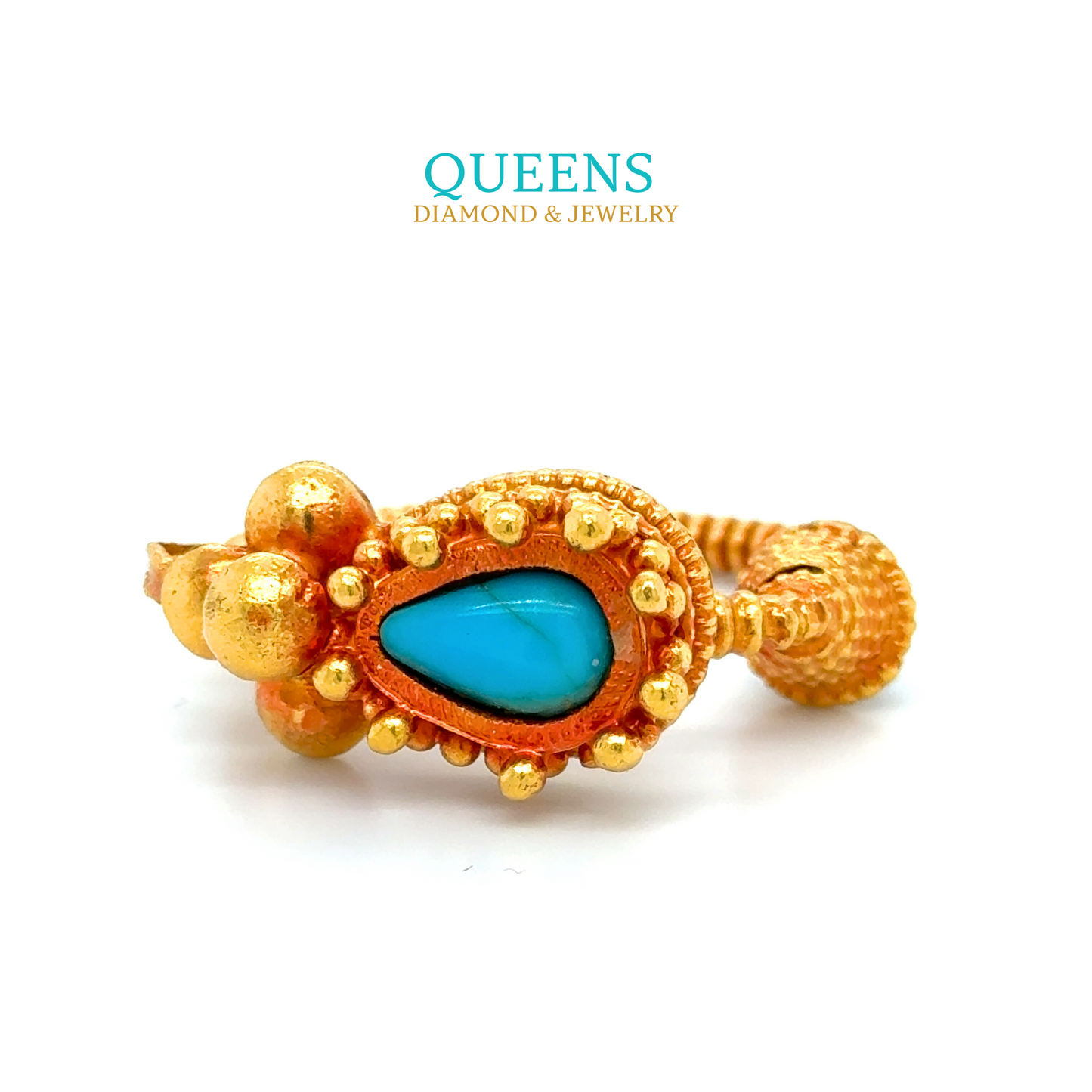 24KT Gold, Turquoise/CZ Stones Along