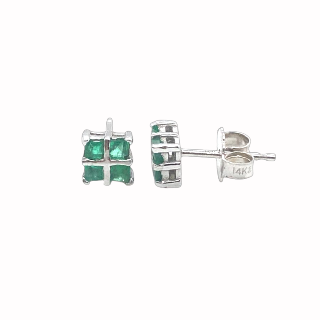14KT White Gold, Created Emerald Earrings
