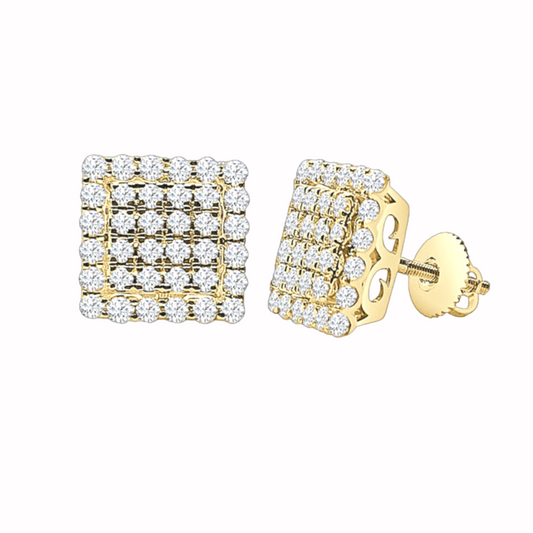 14K Yellow Gold 1.45ctw Diamond Cluster Ice Cube Stud Earrings