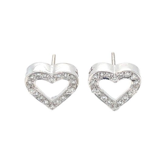 18K White Gold, Diamond Heart Earrings