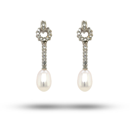 14k White Gold Diamond and Pearl Earring