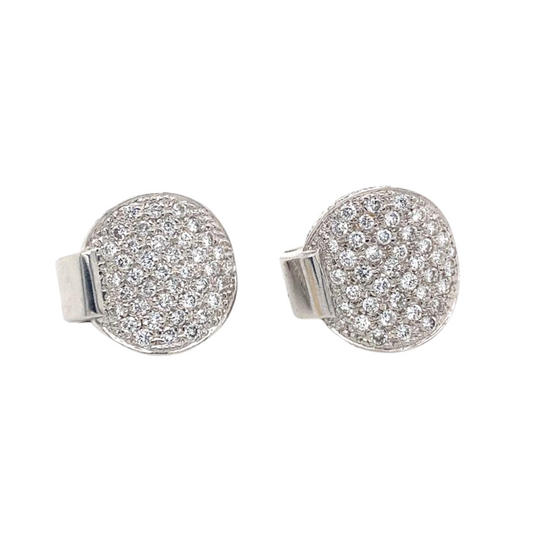 14K White Gold, Oval Pave Diamond Earrings