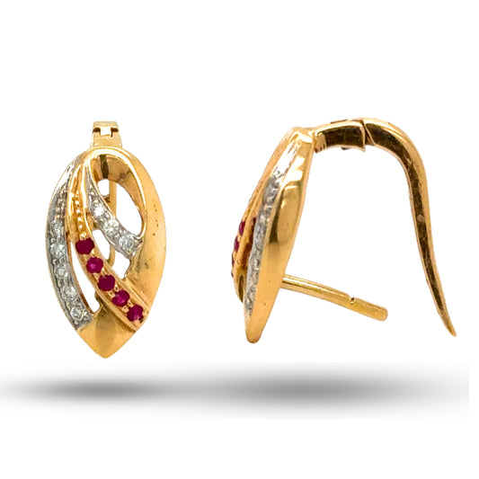 14K Gold, Ruby and Diamond Earring
