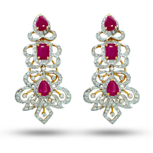 14KT Yellow Gold, Diamond and Ruby Earring