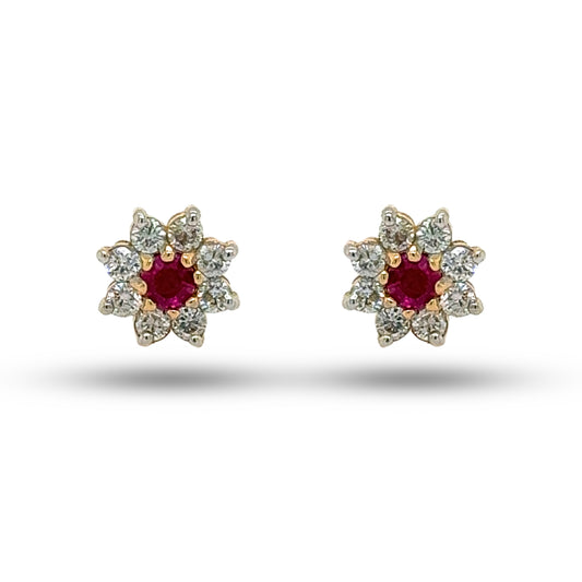 14K Gold, Flower Design Diamond Earring