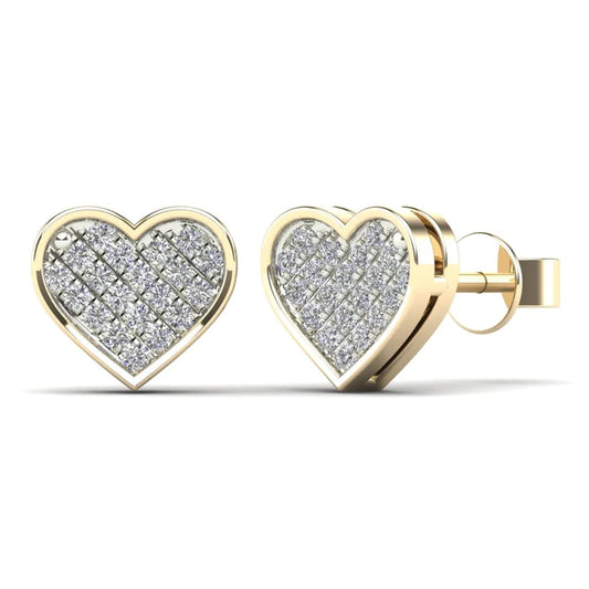 14K Yellow Gold 0.10ctw Diamond Heart Stud Earrings