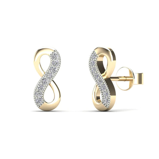 14K Solid Gold 0.06ctw Mini Infinity Diamond Stud Earrings