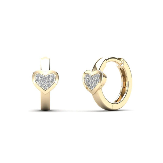 14K  Yellow/White Gold 0.05ctw Diamond Heart Hoop Earrings