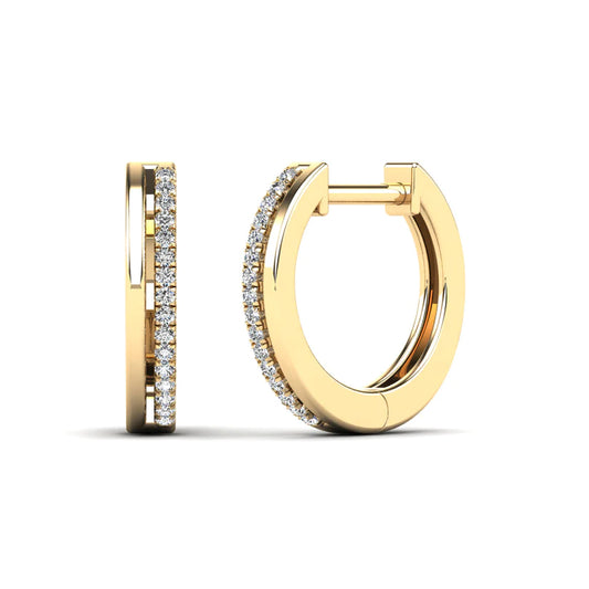 14K Solid Gold 0.11ctw Diamond Huggie Hoop Earrings