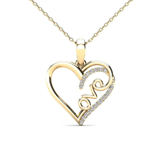 14K Solid Gold 0.07ctw Diamond Open Heart Love Pendant