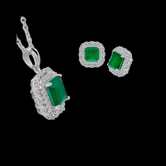 White Gold over Sterling Silver, Created Emerald Pendant & Earrings Set