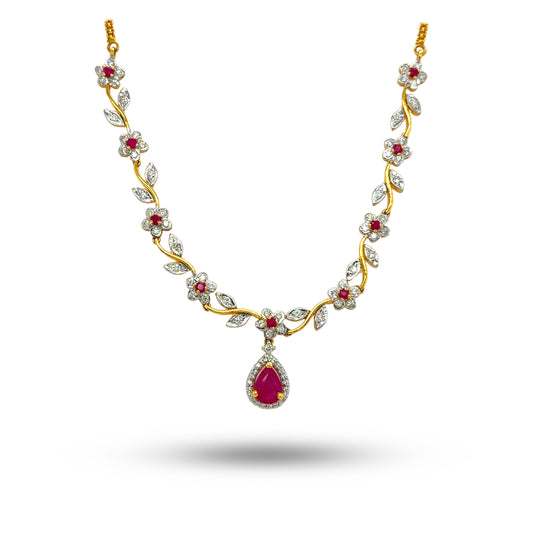 18K Gold chain & 14k Gold and Natural Diamond with Ruby Necklace