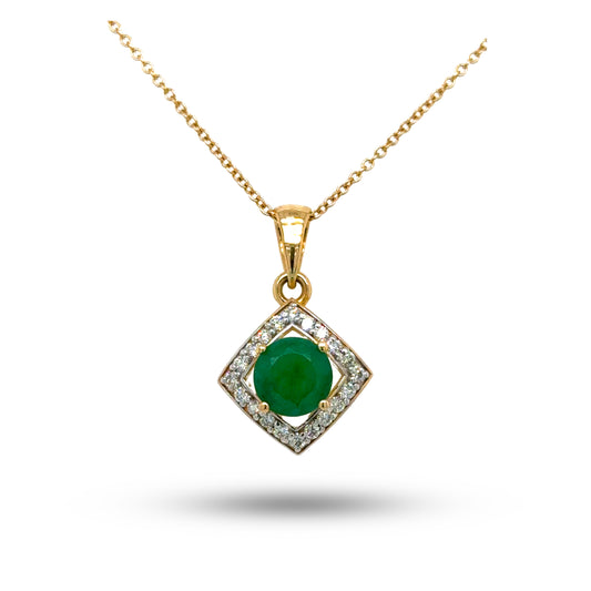 14K Yellow Gold, Diamond and Emerald Pendant