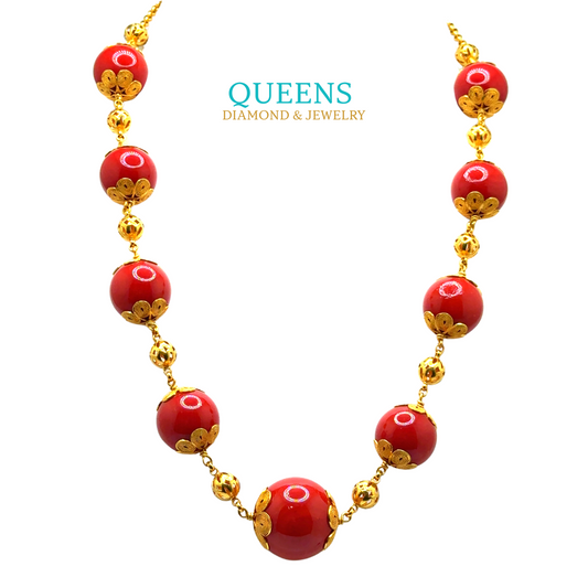 24KT Handmade Gold Coral Pearl Necklace