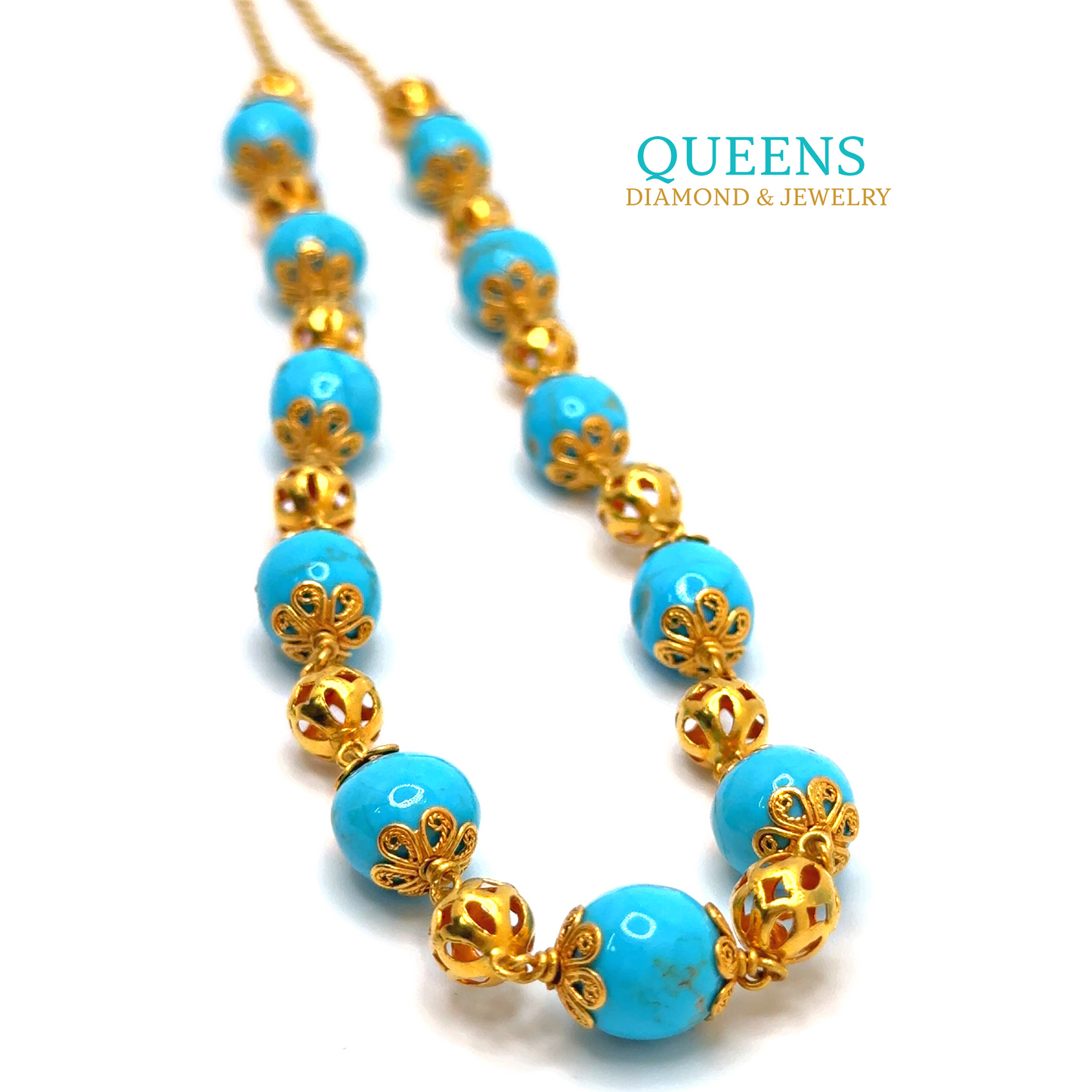 24KT Handmade Gold Turquoise Necklace