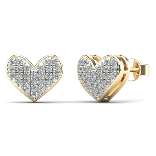 14K Solid Gold 0.16ctw Diamond Heart Stud Earrings