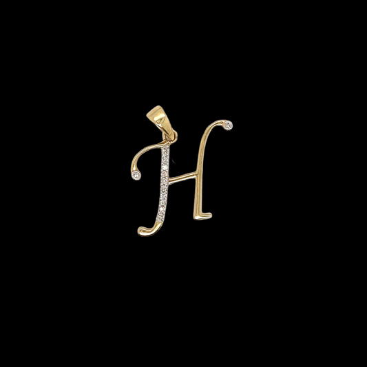 10KT Yellow Gold, "H" Diamond Pendant