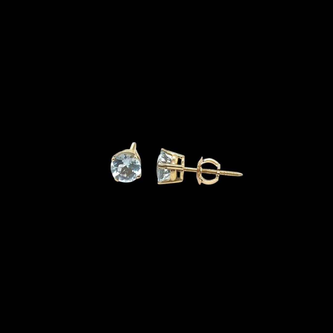 18KT Yellow Gold, Round Aqua Earrings