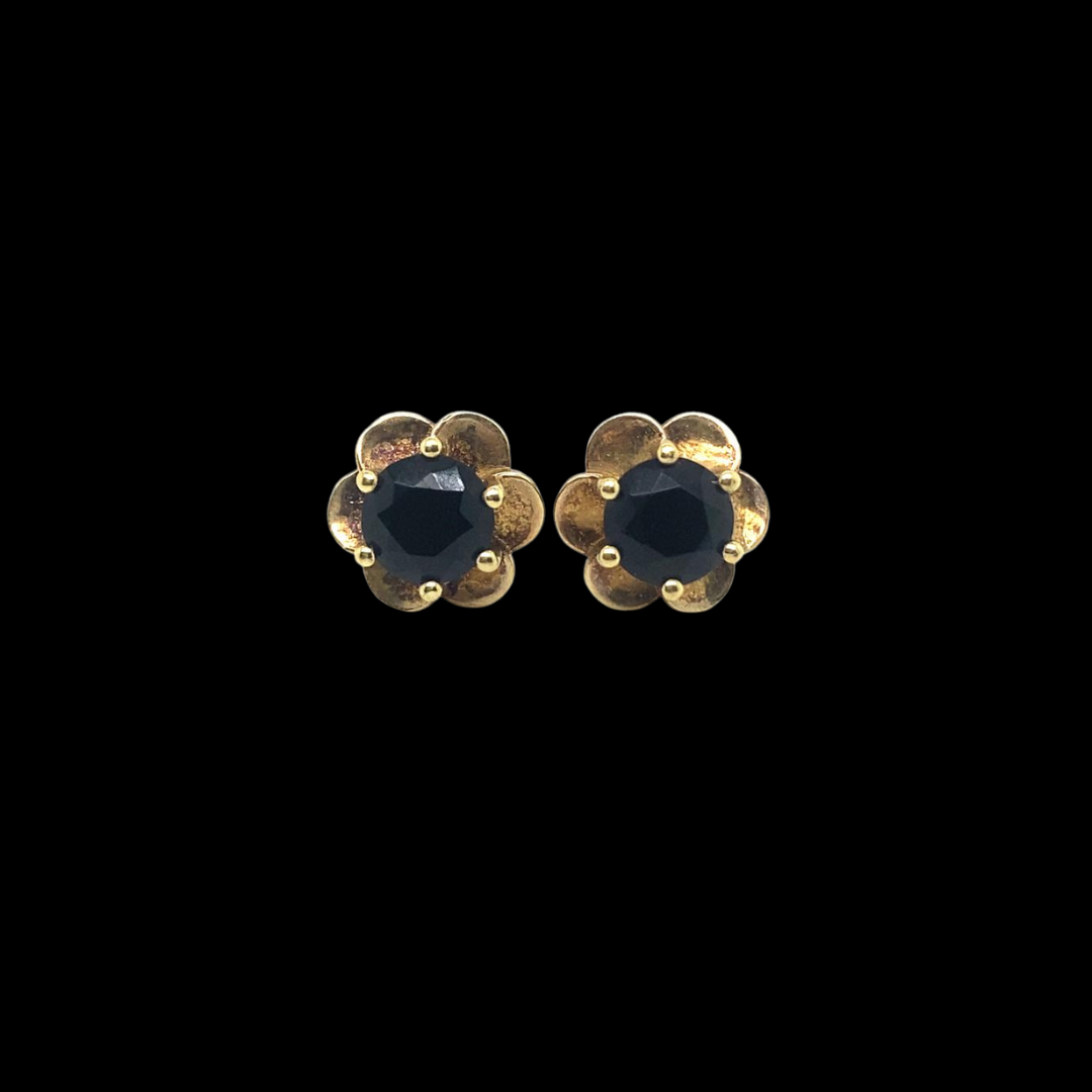 22KT Yellow Gold, Black Onyx Earrings