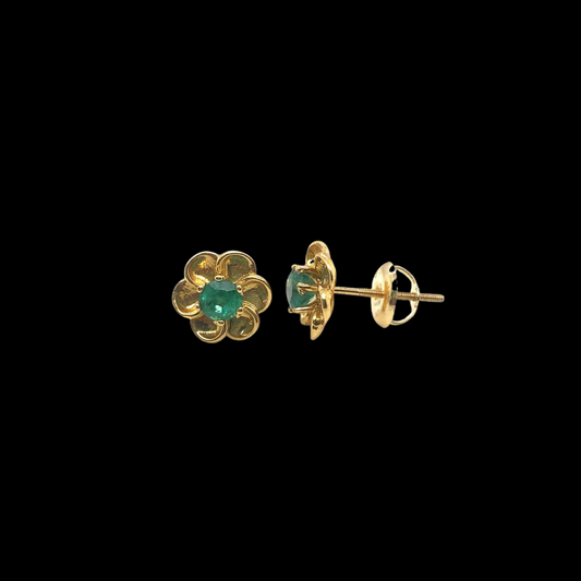 22KT Yellow Gold, Emerald Earrings
