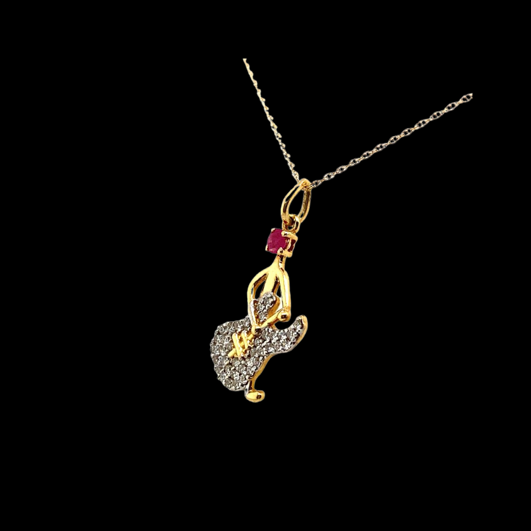 14KT Yellow Gold, Guitarist With Ruby Stones & Diamond Pendant