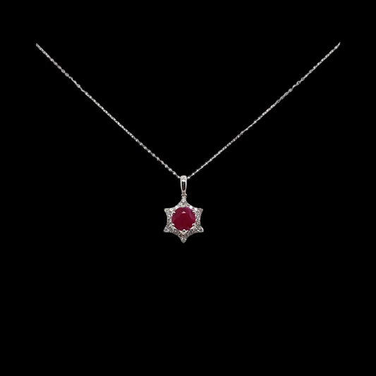 14KT White Gold, Star Design with Ruby & Diamonds Pendant