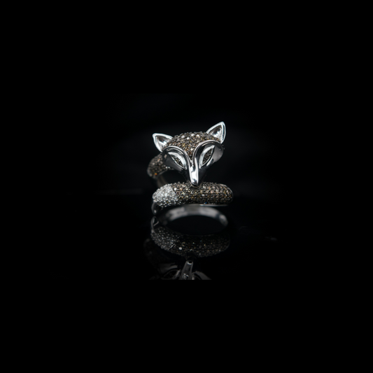 14KT White Gold, Fox Design Chocolate Diamond Ring