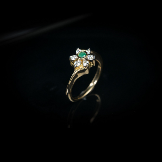 18KT Yellow Gold, Flower Studded With Emerald & Diamond Ring