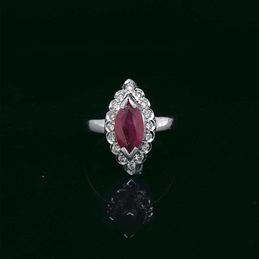 14K White Gold, Marquise Ruby Diamond Ring