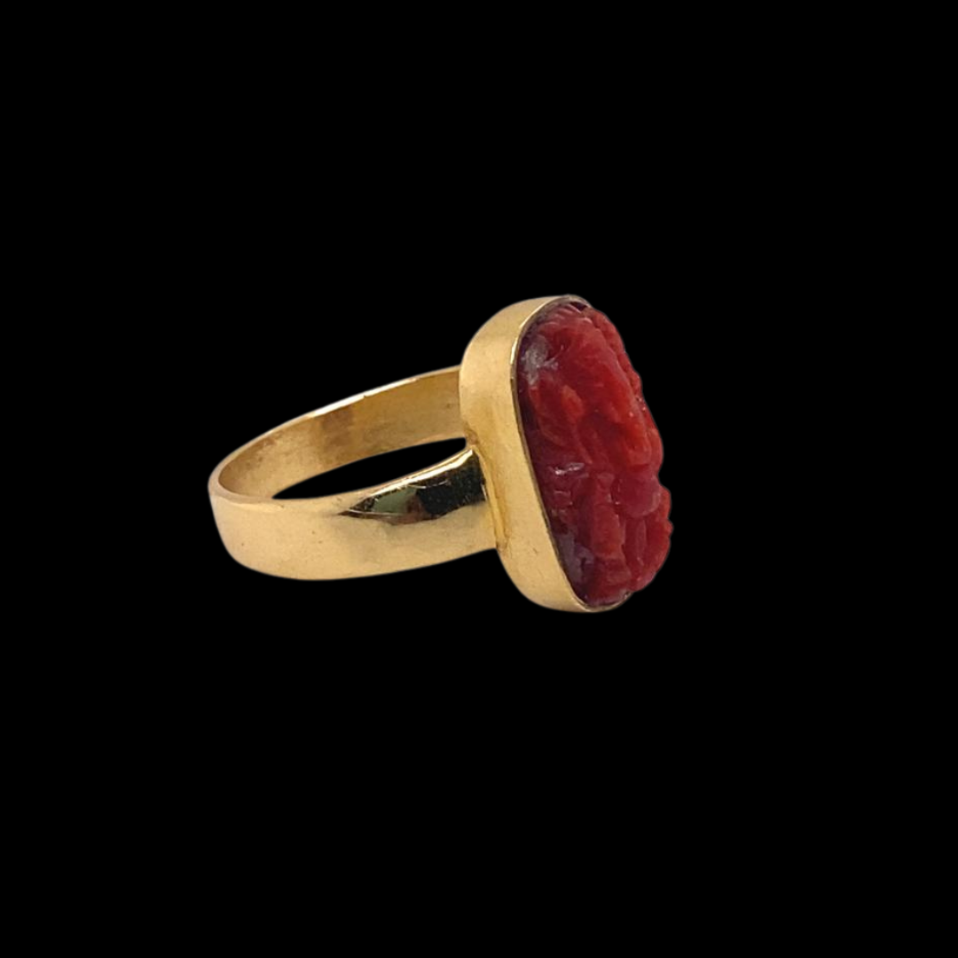 22KT Gold, Coral Ganesh, Men's Ring