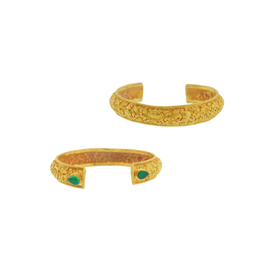 24KT Bamboo Design Bangle with Pear Shaped Color Stone