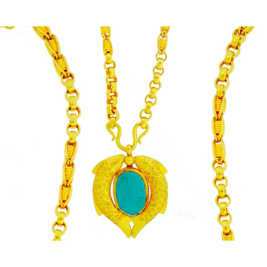 24KT Gold Chain with Turquoise Fish Pendant