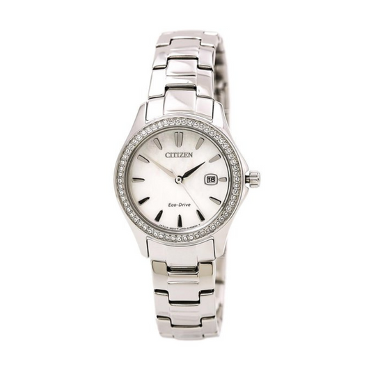 Citizen Women's Silhouette Crystal Eco-Drive White MOP Dial Steel Bracelet Watch