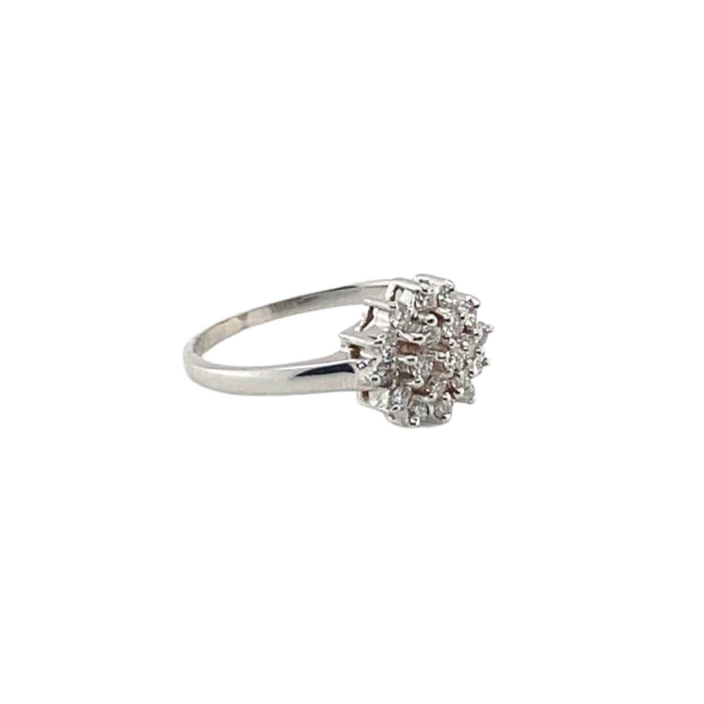14K White Gold, Cluster Flower Diamond Ring