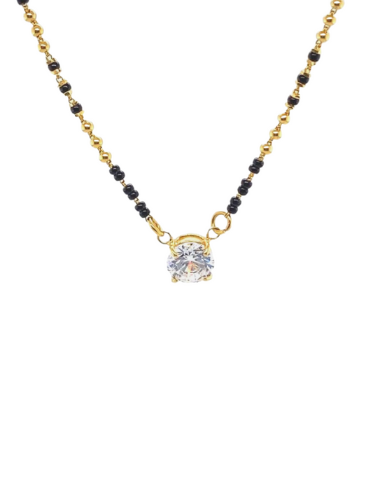 22KT Gold, Mangalsutra with Gold Beads, Chain & CZ Stone
