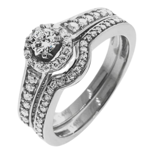 0.75ctw Round Brilliant Diamond Prong Setting Bridal Set in 14K White Gold