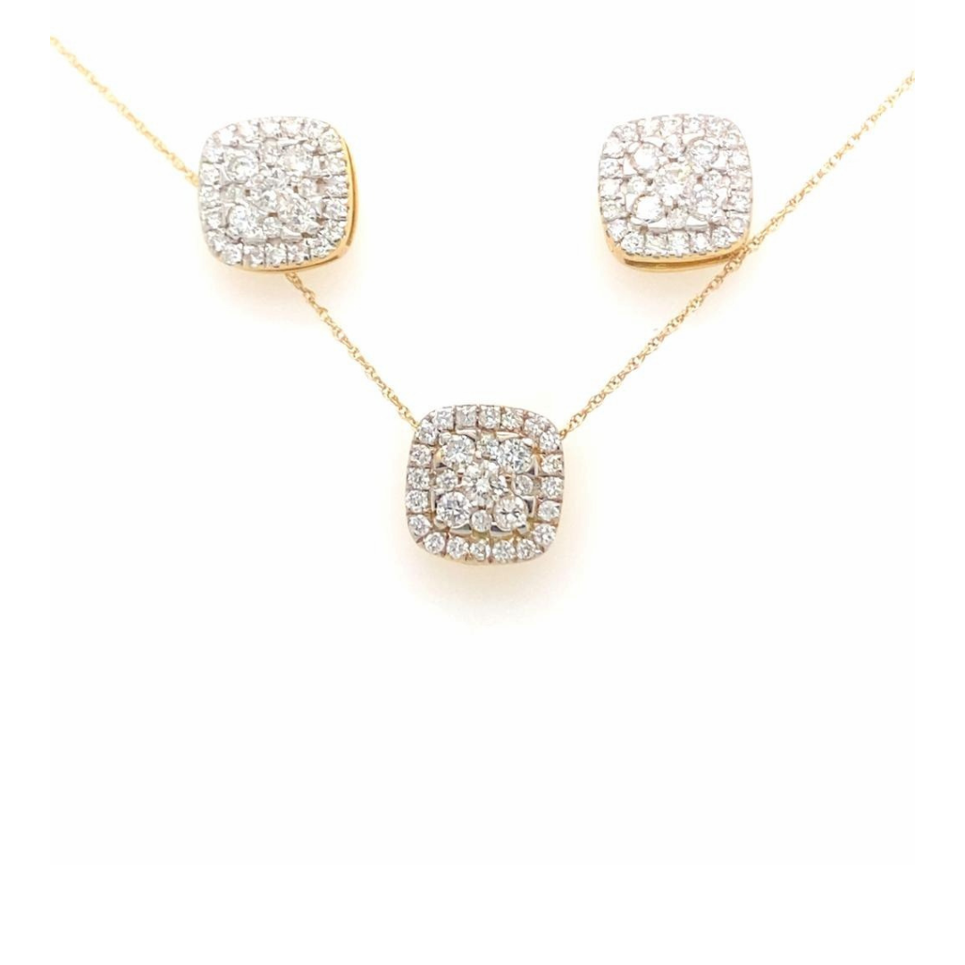 18K Yellow Gold, Square Diamond Earrings