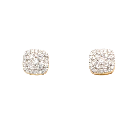 18K Yellow Gold, Square Diamond Earrings