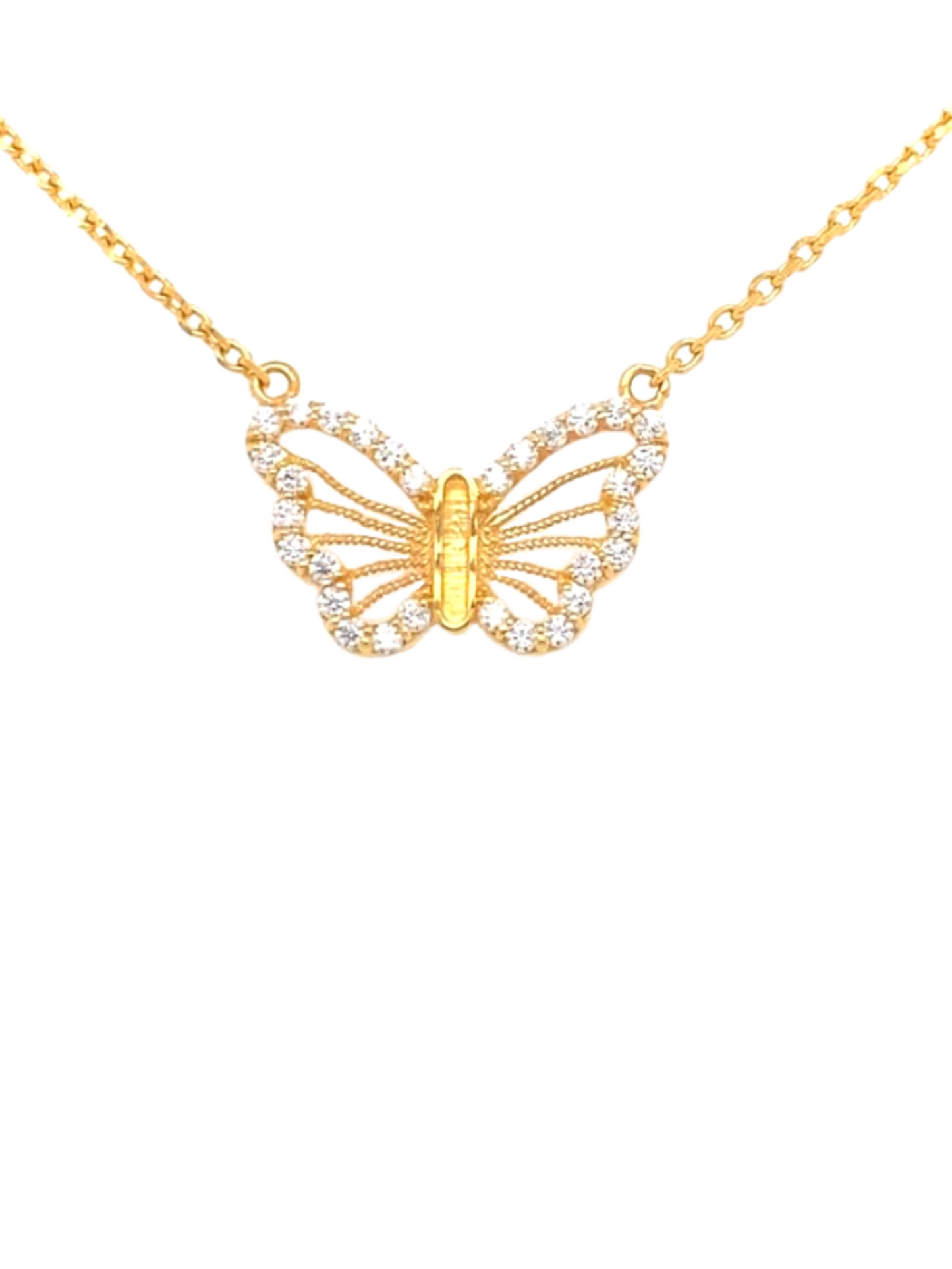 22KT Gold Butterfly Necklace with CZ Stones