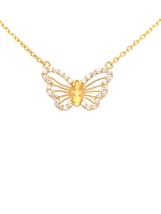 22KT Gold Butterfly Necklace with CZ Stones
